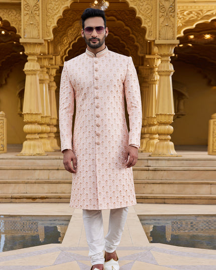 Peach Wedding Wear Sherwani