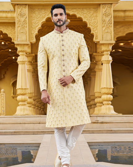 Yellow Wedding Wear Sherwani