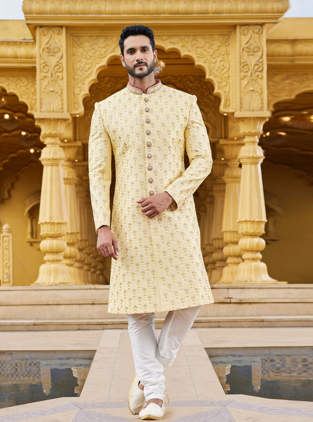 Yellow Wedding Wear Sherwani