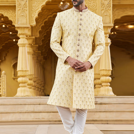 Yellow Wedding Wear Sherwani