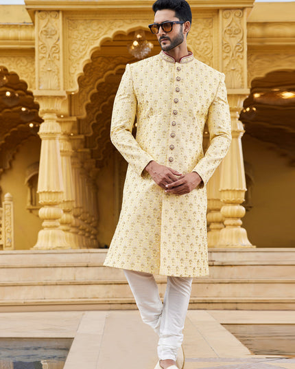 Yellow Wedding Wear Sherwani