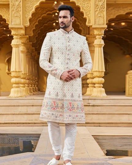 Cream Wedding Wear Sherwani
