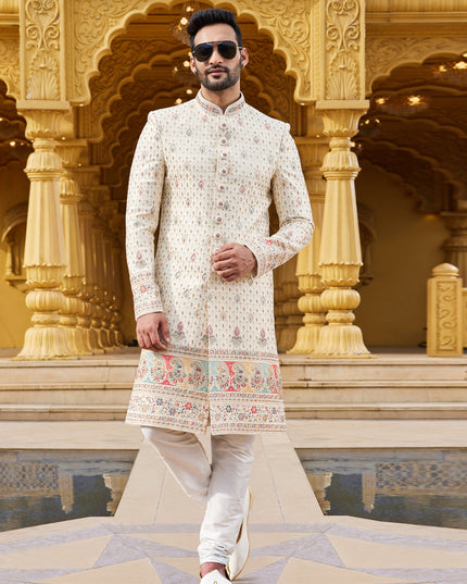 Cream Wedding Wear Sherwani