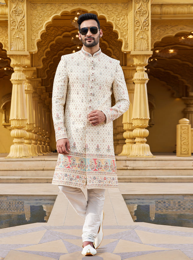 Cream Wedding Wear Sherwani