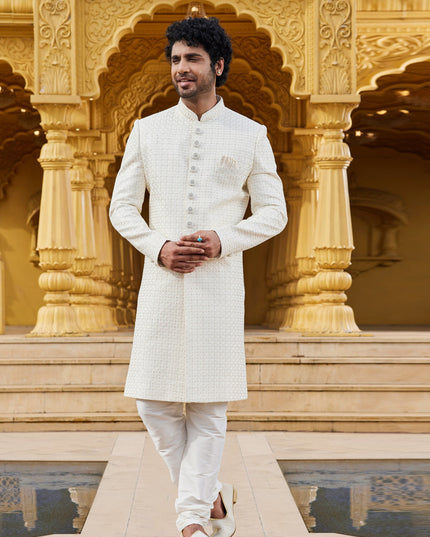 Cream Wedding Wear Sherwani
