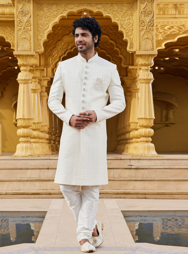 Cream Wedding Wear Sherwani