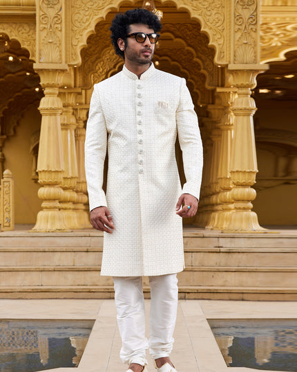 Cream Wedding Wear Sherwani