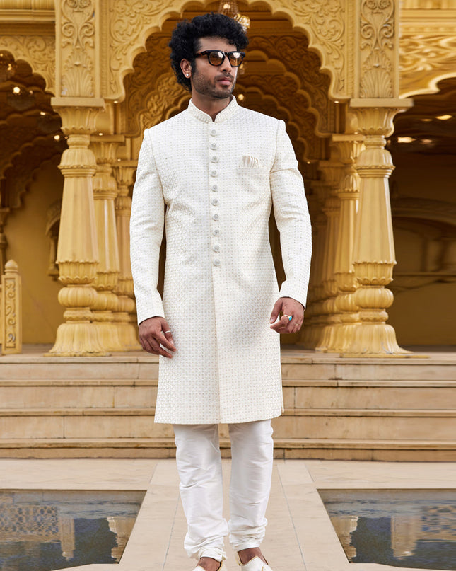 Cream Wedding Wear Sherwani