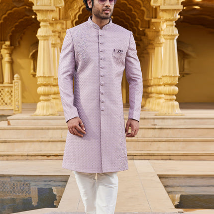 Lavender Wedding Wear Sherwani