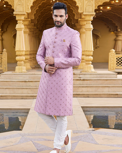 Onion Pink Wedding Wear Sherwani