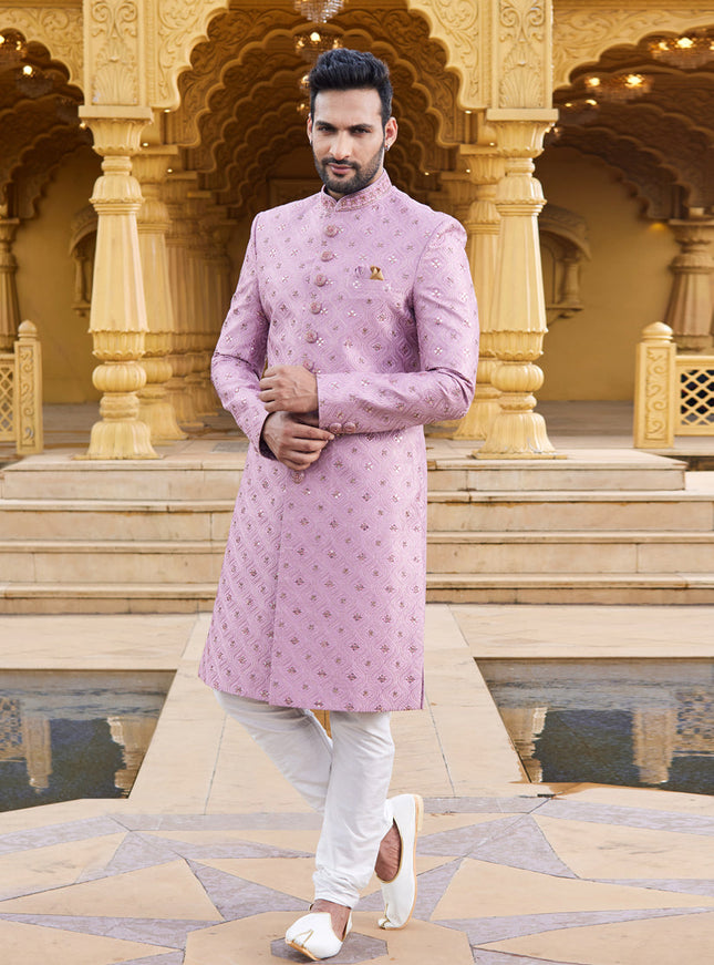 Onion Pink Wedding Wear Sherwani