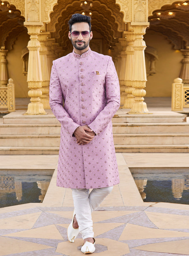 Onion Pink Wedding Wear Sherwani