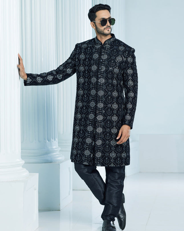 Black Velvet Computer Embroidered Indo Western Outfit