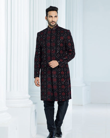 Black Velvet Computer Embroidered Indo Western Outfit