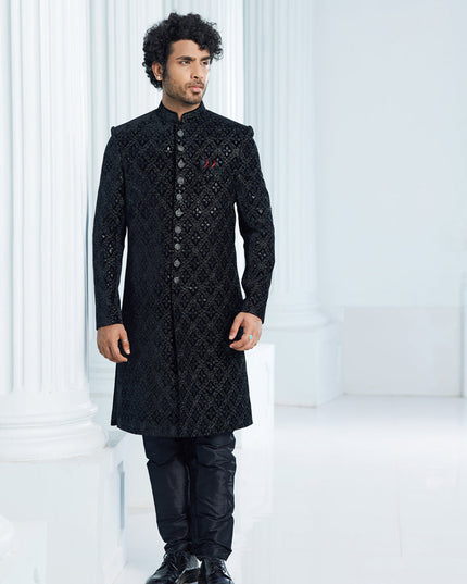 Black Velvet Computer Embroidered Indo Western Outfit