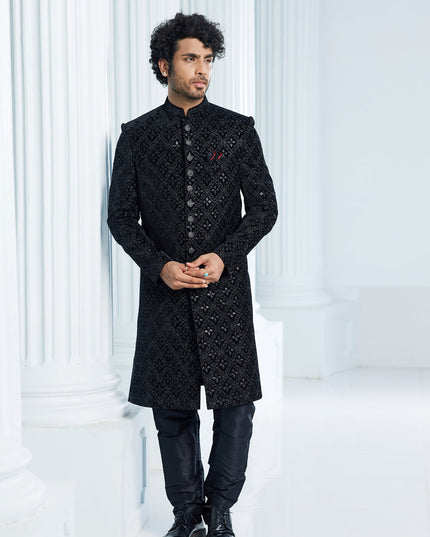 Black Velvet Computer Embroidered Indo Western Outfit