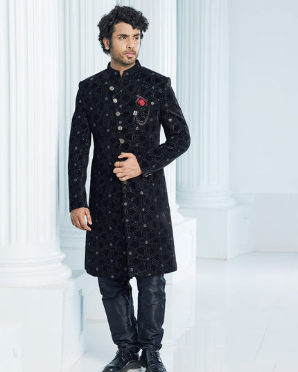 Black Velvet Computer Embroidered Indo Western Outfit