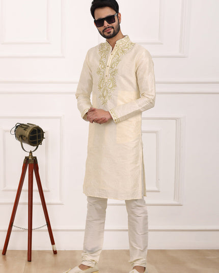 Cream Banarasi Silk Thread Work Kurta Set