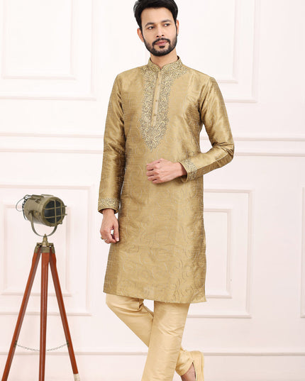 Beige Banarasi Silk Thread Work Kurta Set