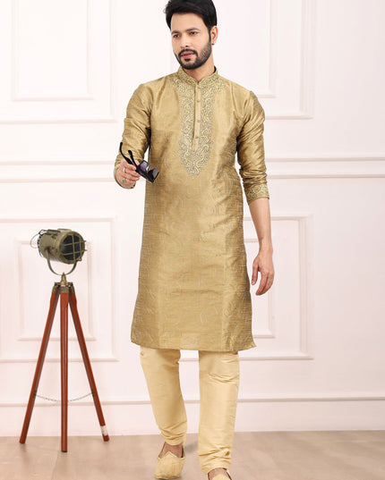 Beige Banarasi Silk Thread Work Kurta Set