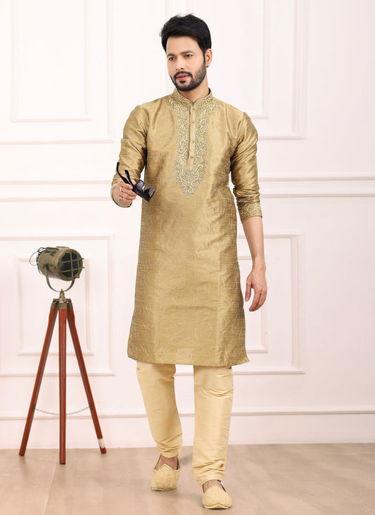 Beige Banarasi Silk Thread Work Kurta Set