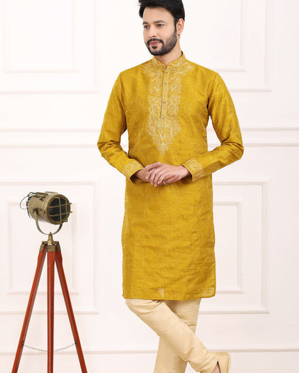 Mustard Yellow Banarasi Silk Thread Work Kurta Set