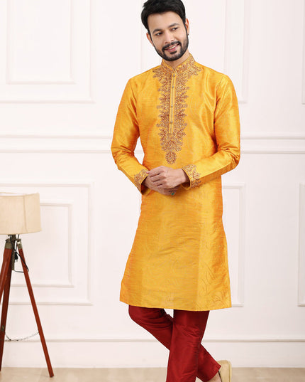 Golden Yellow Banarasi Silk Thread Work Kurta Set