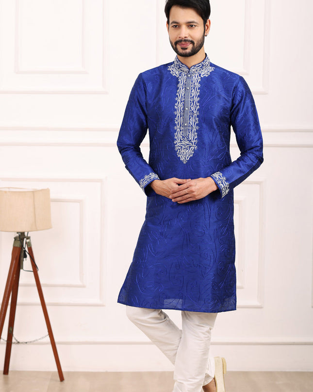 Royal Blue Banarasi Silk Thread Work Kurta Set