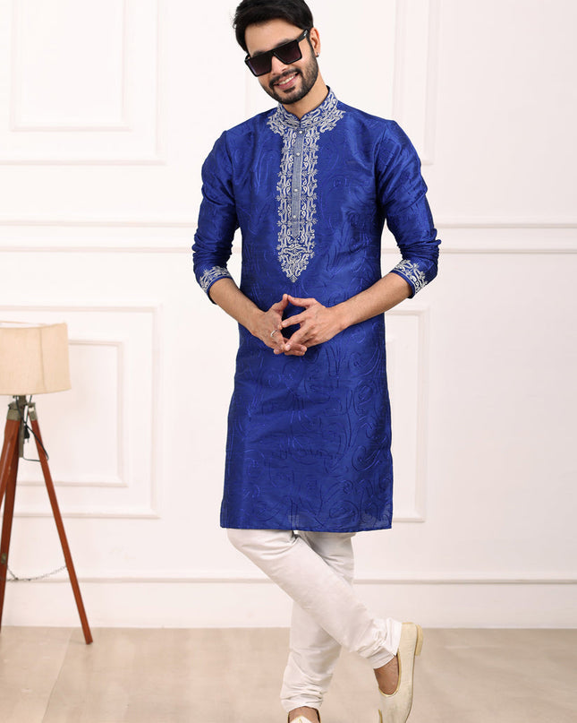 Royal Blue Banarasi Silk Thread Work Kurta Set