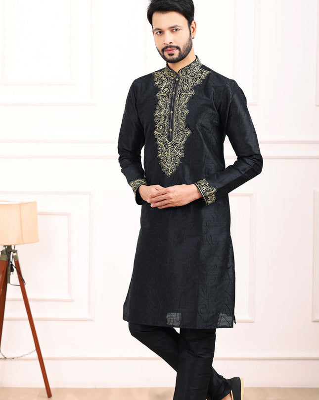 Black Banarasi Silk Thread Work Kurta Set