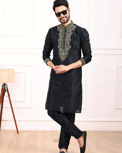 Black Banarasi Silk Thread Work Kurta Set