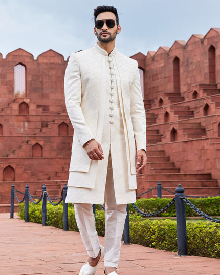 Cream Computer Embroidered Indo Western Outfit