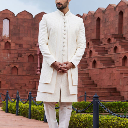 Cream Computer Embroidered Indo Western Outfit