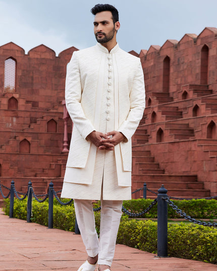 Cream Computer Embroidered Indo Western Outfit