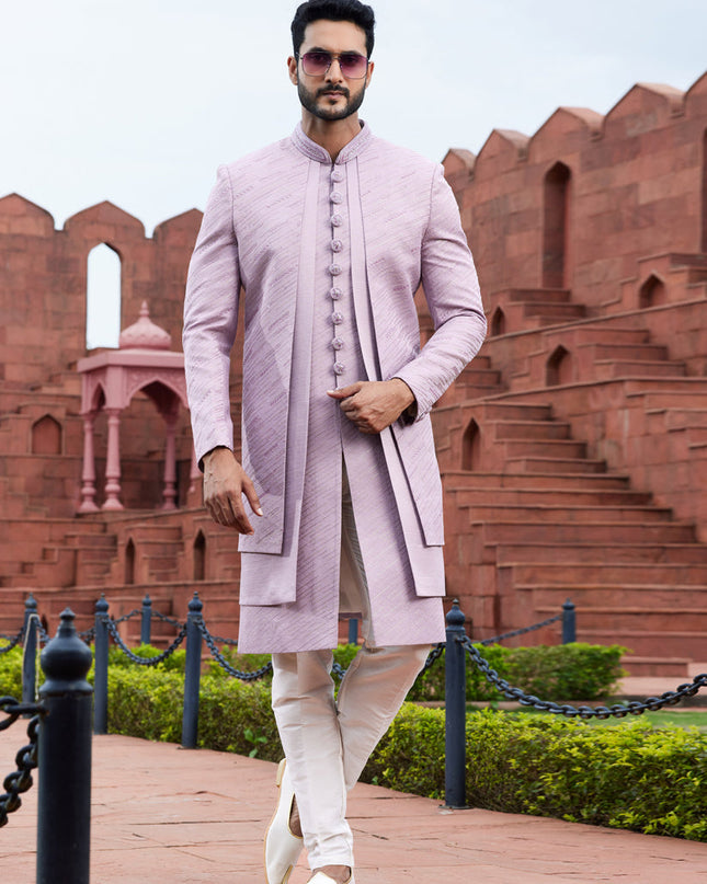 Onion Pink Computer Embroidered Indo Western Outfit