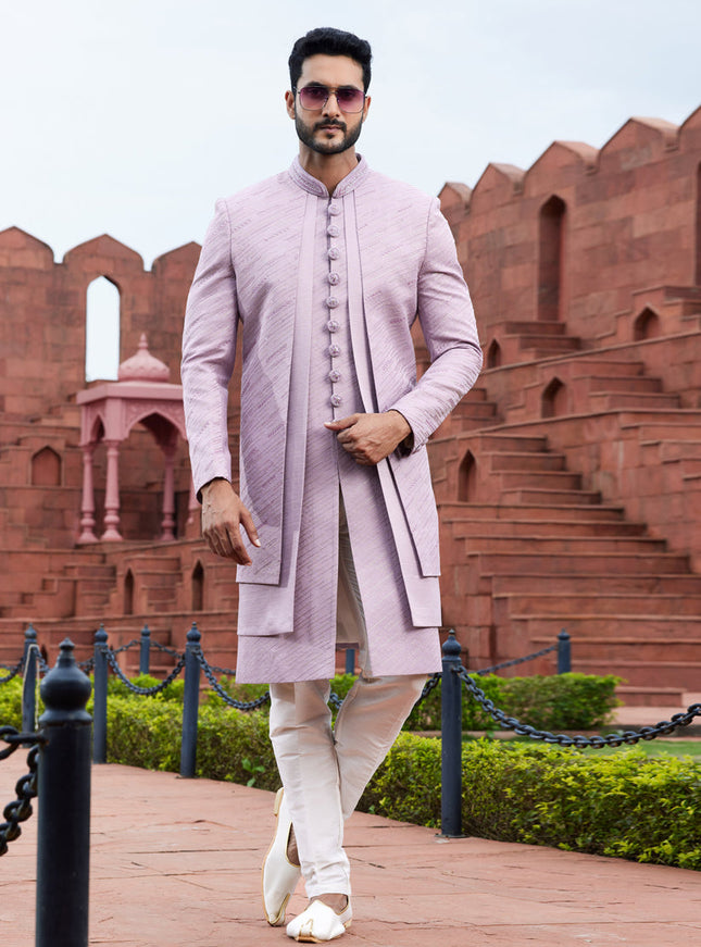 Onion Pink Computer Embroidered Indo Western Outfit