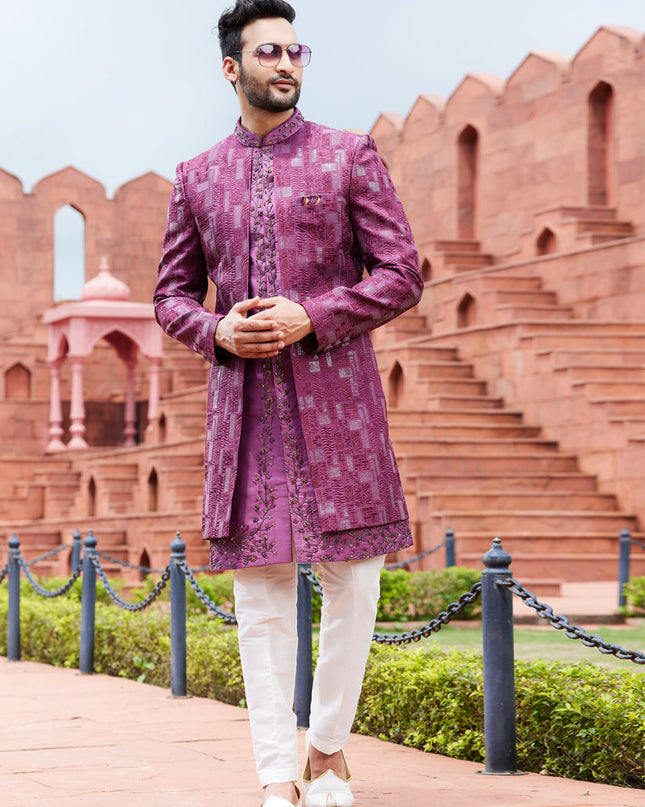 Magenta Computer Embroidered Indo Western Outfit