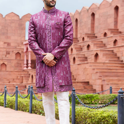 Magenta Computer Embroidered Indo Western Outfit