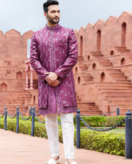 Magenta Computer Embroidered Indo Western Outfit