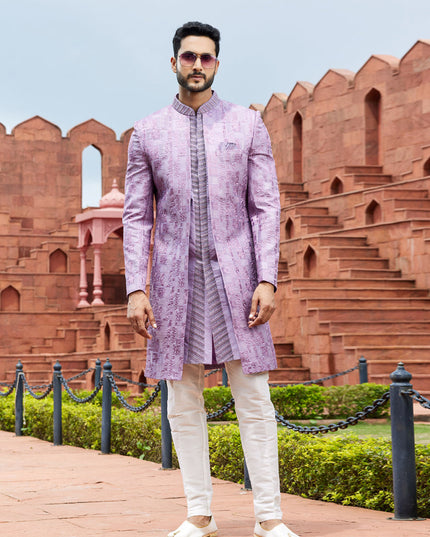 Purple Computer Embroidered Indo Western Outfit