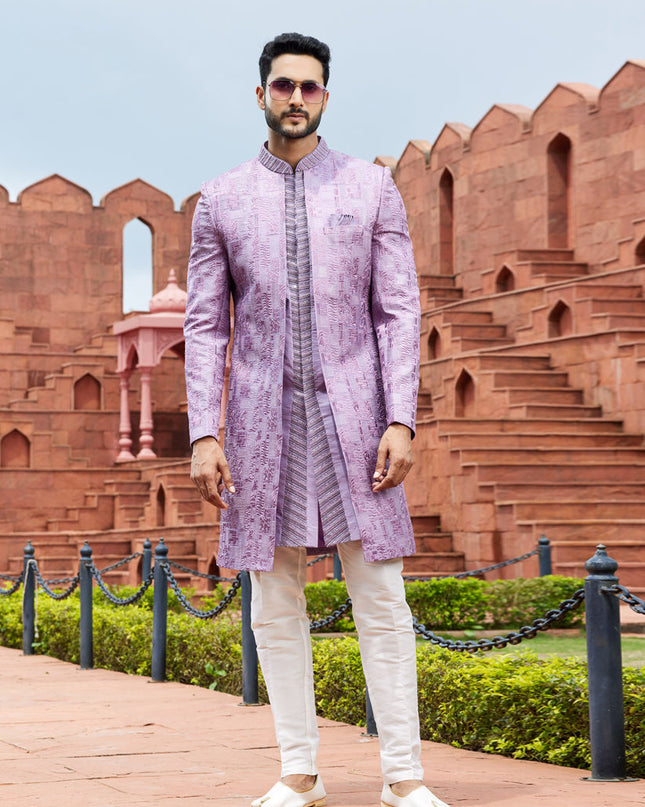 Purple Computer Embroidered Indo Western Outfit