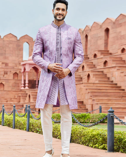 Purple Computer Embroidered Indo Western Outfit