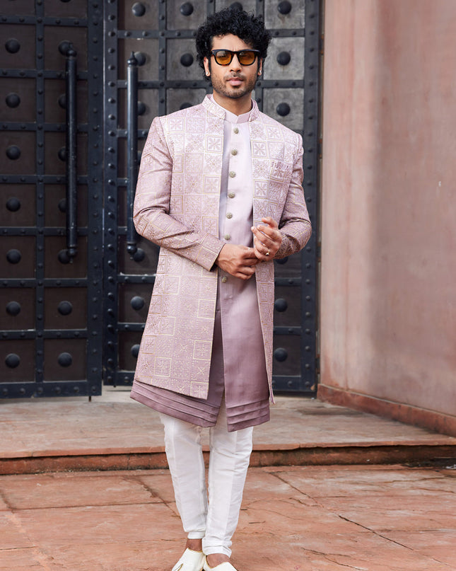 Onion Pink Computer Embroidered Indo Western Outfit