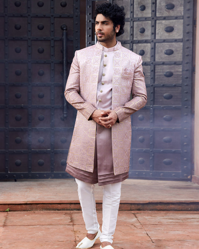 Onion Pink Computer Embroidered Indo Western Outfit