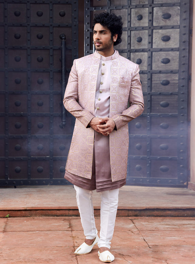 Onion Pink Computer Embroidered Indo Western Outfit