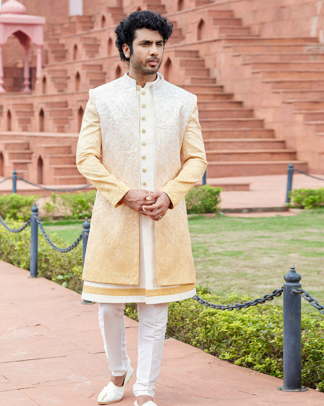 Yellow Computer Embroidered Indo Western Outfit