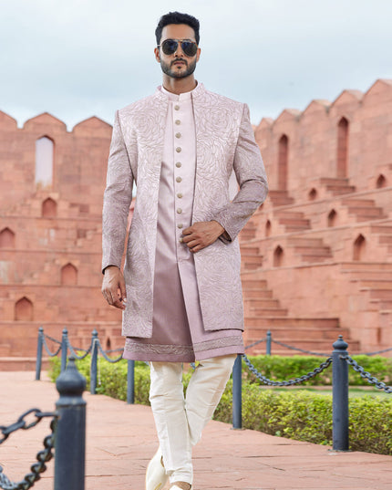 Onion Pink Computer Embroidered Indo Western Outfit