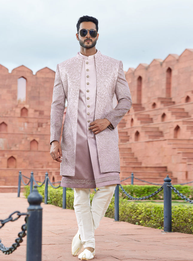 Onion Pink Computer Embroidered Indo Western Outfit