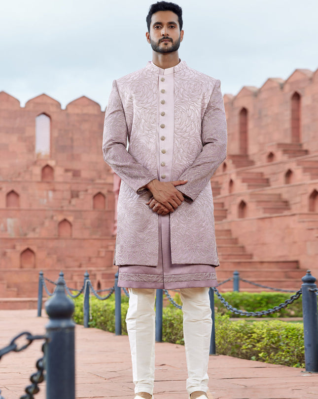 Onion Pink Computer Embroidered Indo Western Outfit