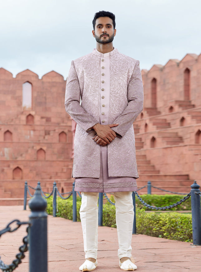 Onion Pink Computer Embroidered Indo Western Outfit